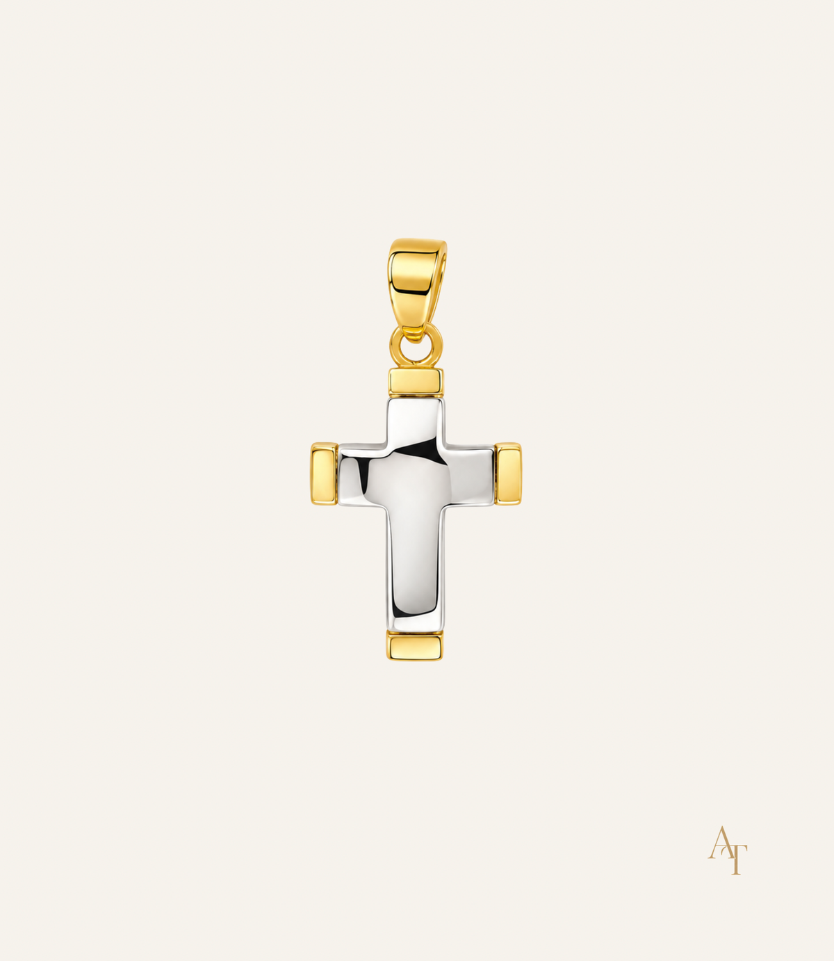 9Kt Two Tone Yellow & White Gold Cross
