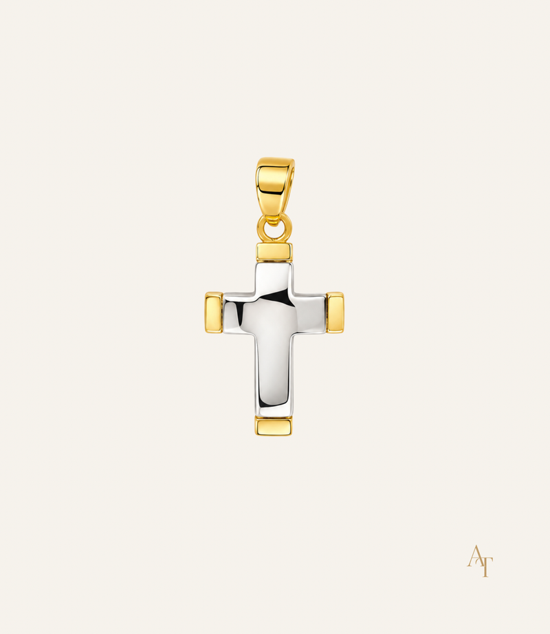 9Kt Two Tone Yellow & White Gold Cross