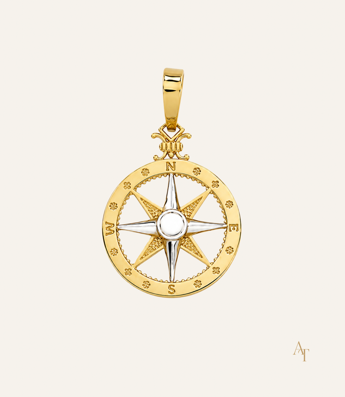 9Kt Two Tone Yellow & White Gold Nautical Compass
