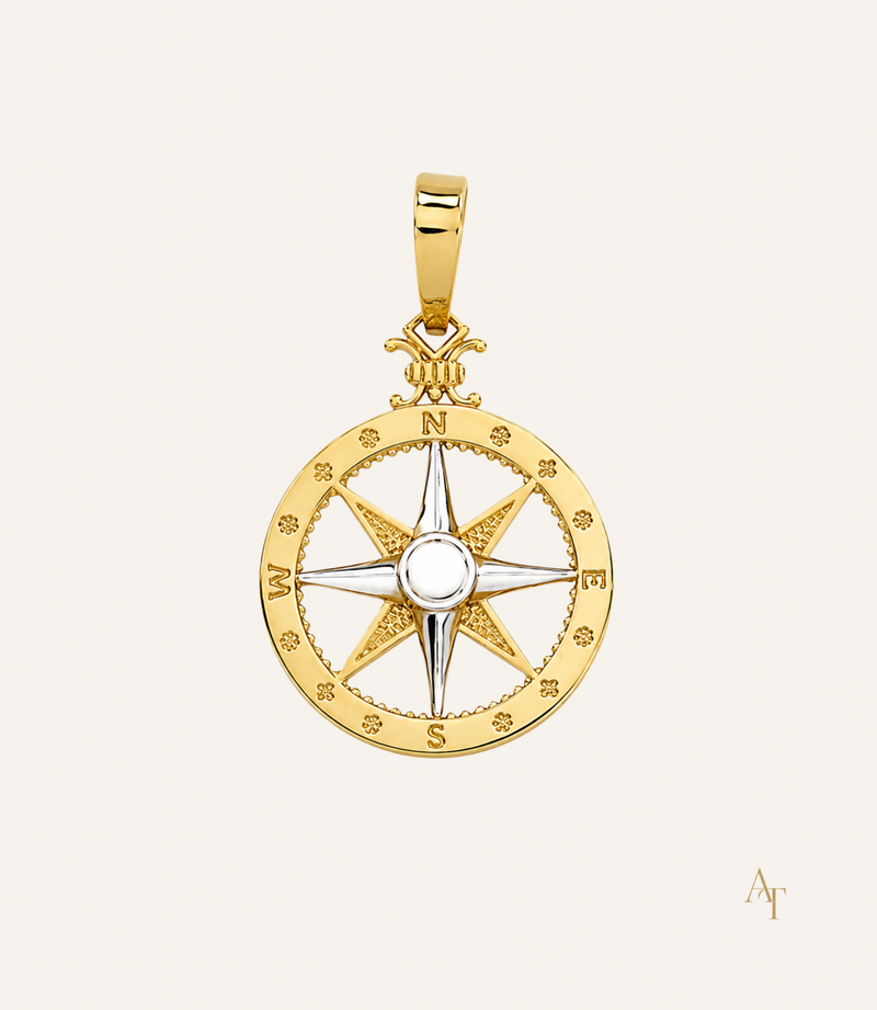 9Kt Two Tone Yellow & White Gold Nautical Compass
