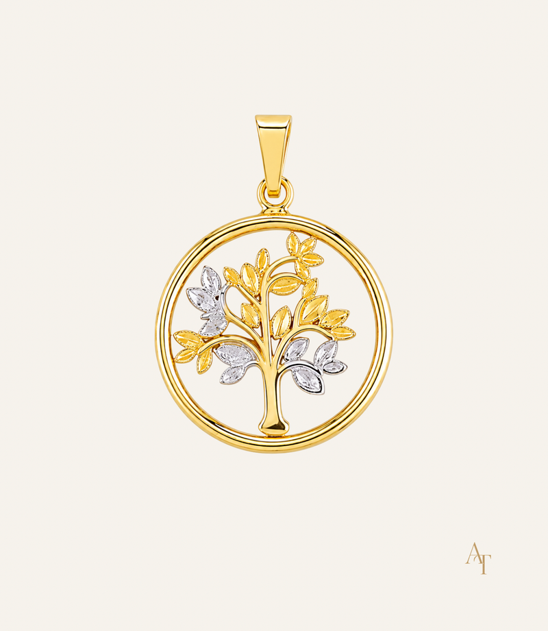 9Kt Two Tone Yellow & White Gold Tree of Life Pendant