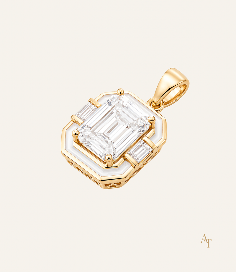 9Kt Yellow Gold CZ Crystal Pendant With White Enamel