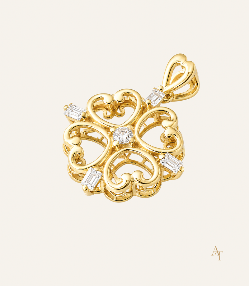 9Kt Yellow Gold 4 Hearts Pendant With CZ Crystals