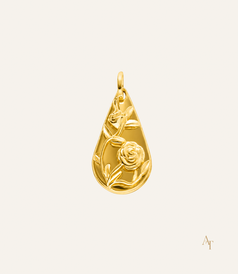 9kt Yellow Gold Rose Decorated Heart Pendant
