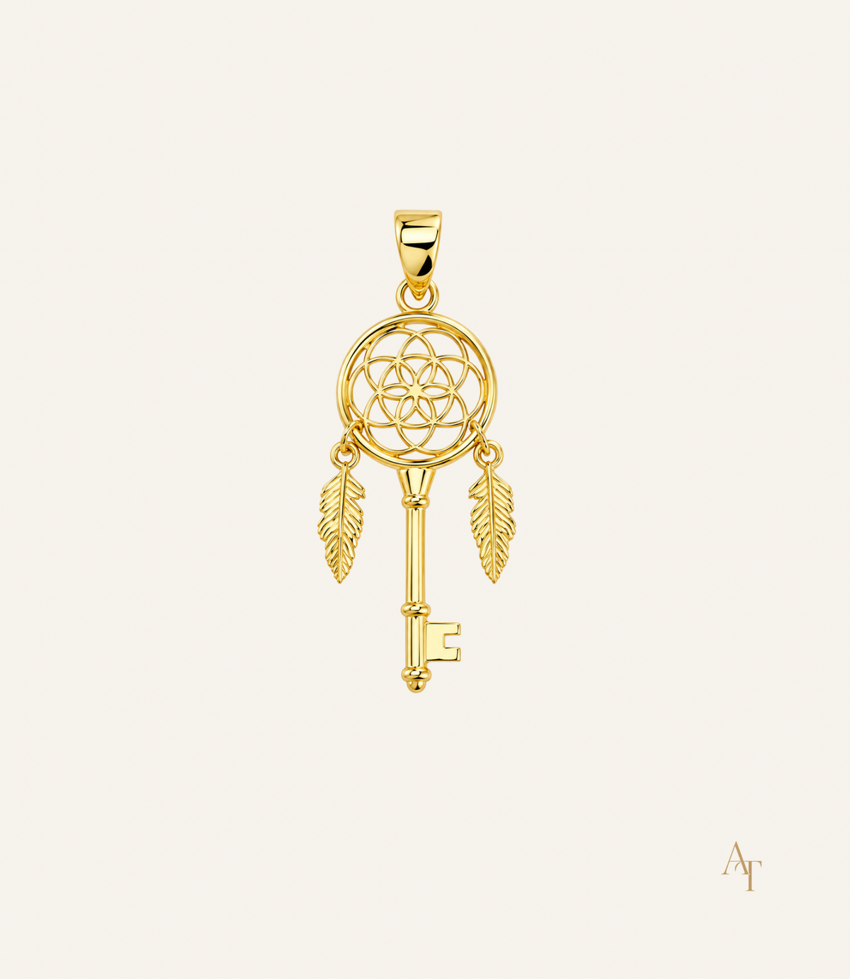 9Kt Yellow Gold Key Dreamcatcher Pendant