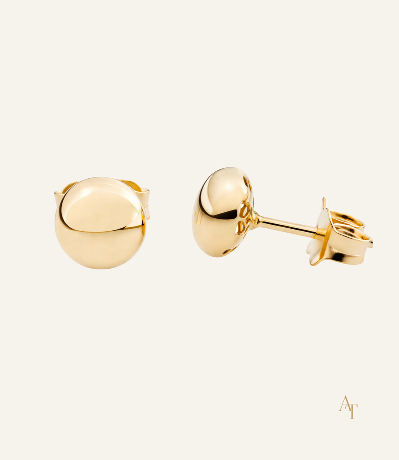 9KT Yellow Gold Button Stud Earrings