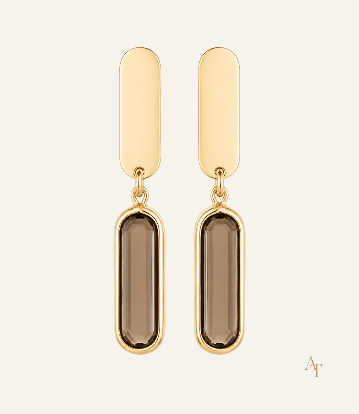 9KT Yellow Gold Stud Drop Earrings With Quartz Stone