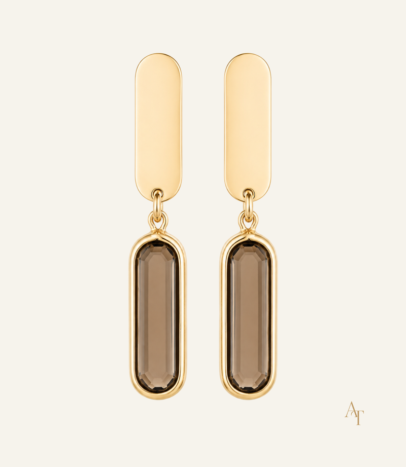 9KT Yellow Gold Stud Drop Earrings With Quartz Stone