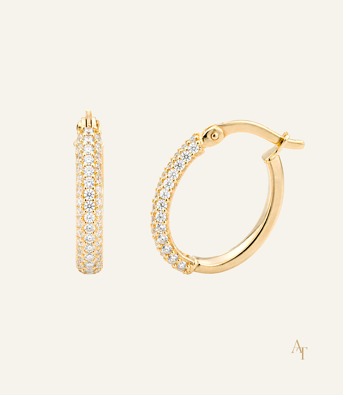 9KT Yellow Gold Oval Hoop Earrings With CZ Crystals