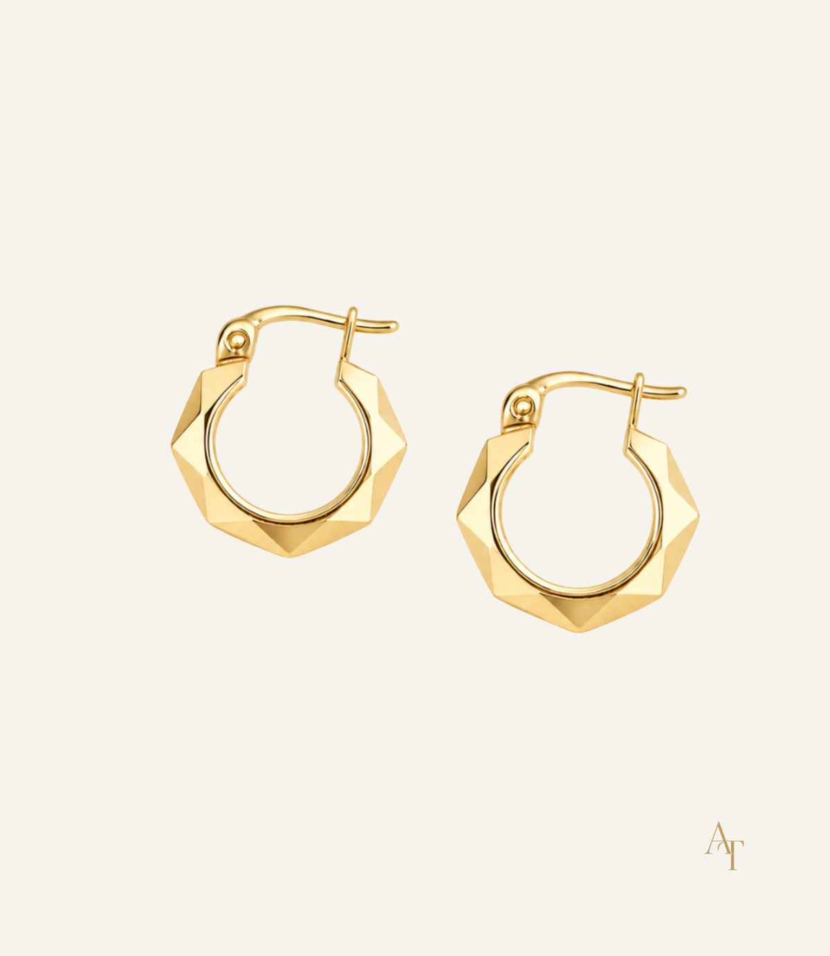 9KT Yellow Gold Faceted Hoop Earrings