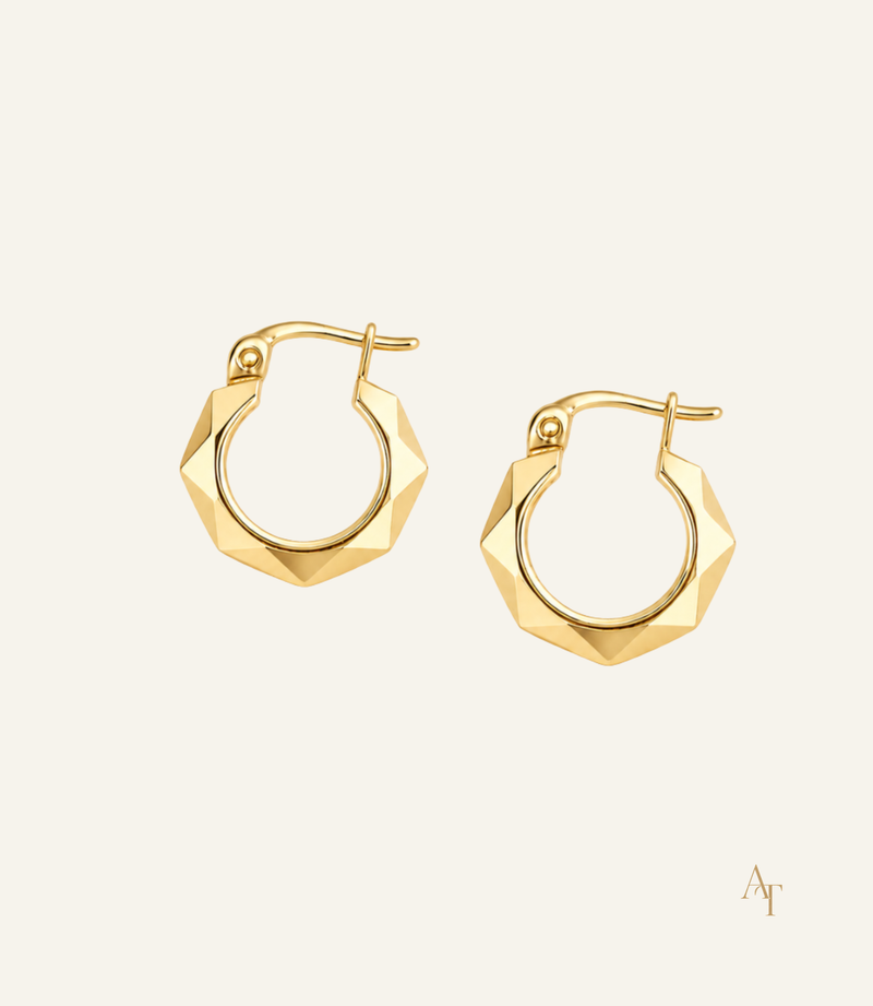 9KT Yellow Gold Faceted Hoop Earrings