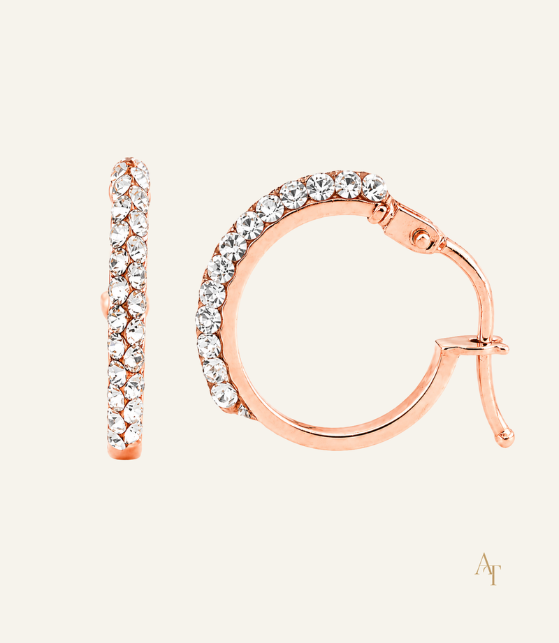 9KT Gold Hoop Earrings With White Swarovski Crystals