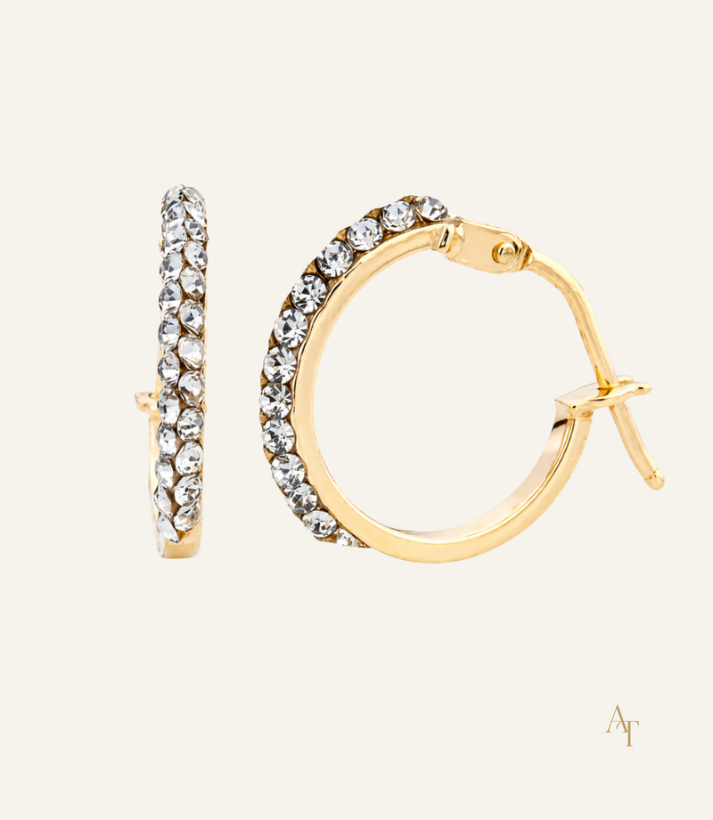 9KT Gold Hoop Earrings With Black Swarovski Crystals