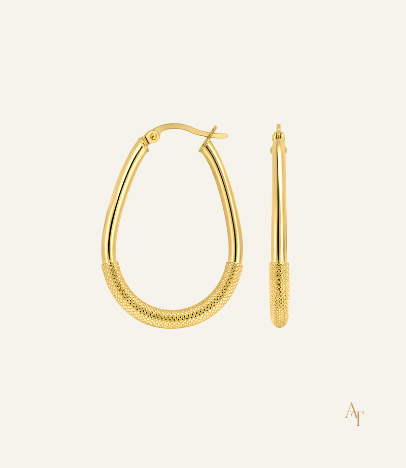 9KT Yellow Gold Fancy Oval Hoop Earrings